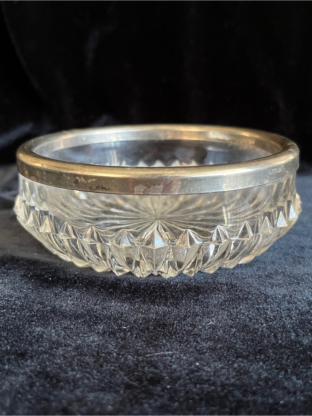 Vintage Maynell Diamond Point Pressed Glass 5” Silver Plate Bowl Made England
